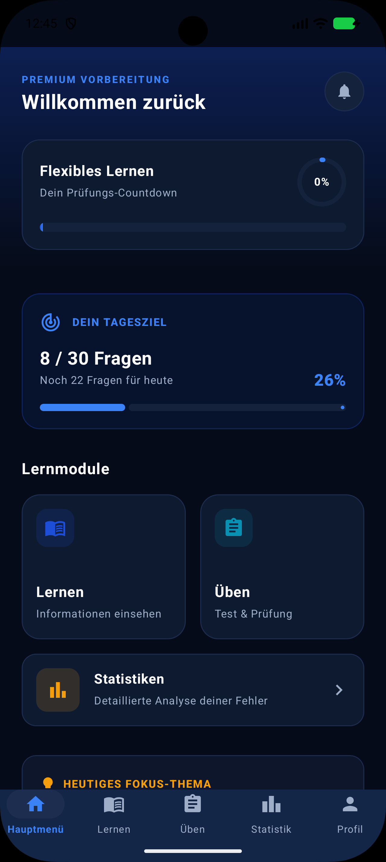 34A Training App — Startbildschirm